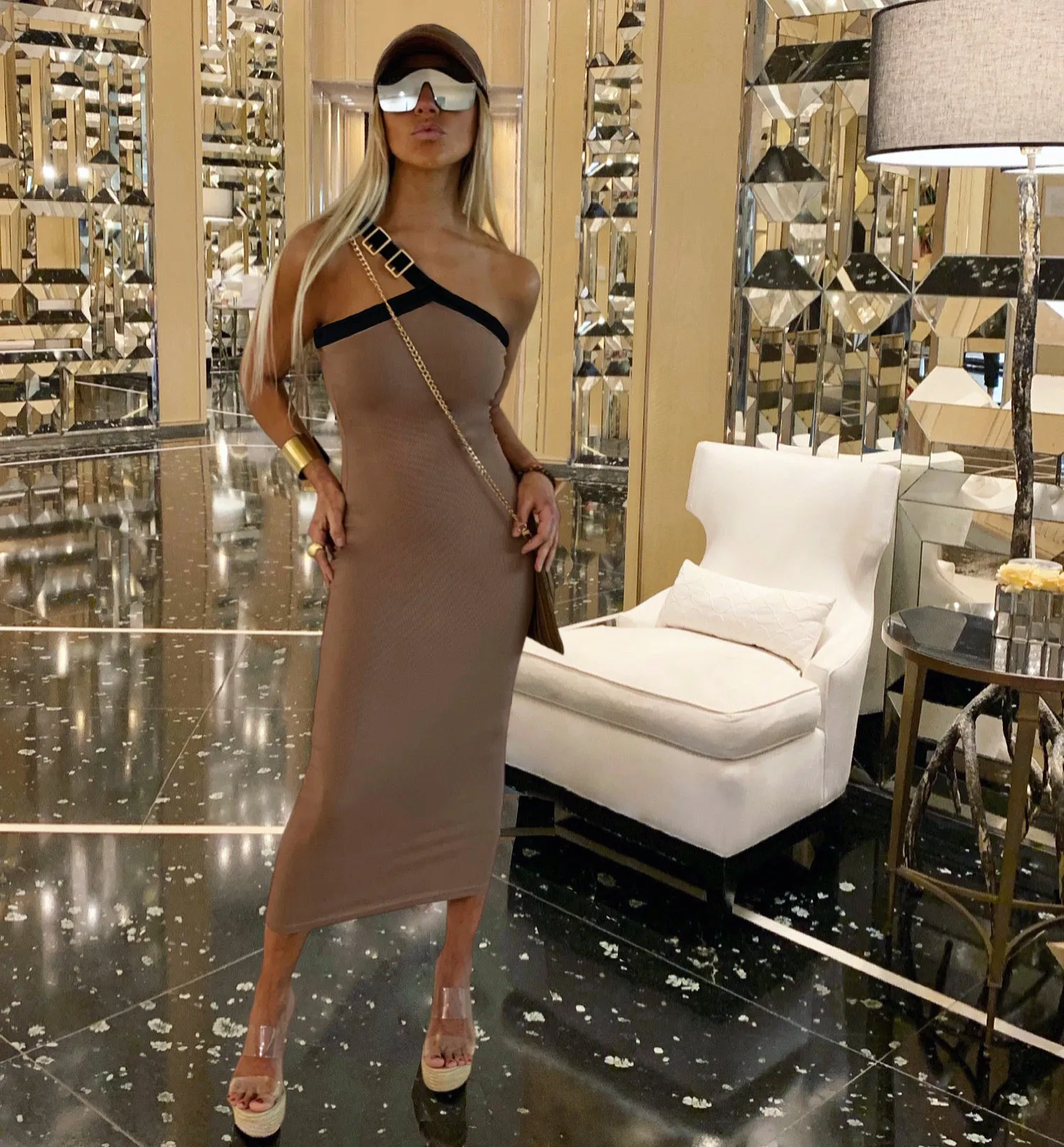 88 Taupe One Shoulder Maxi Dress - The Milano Si