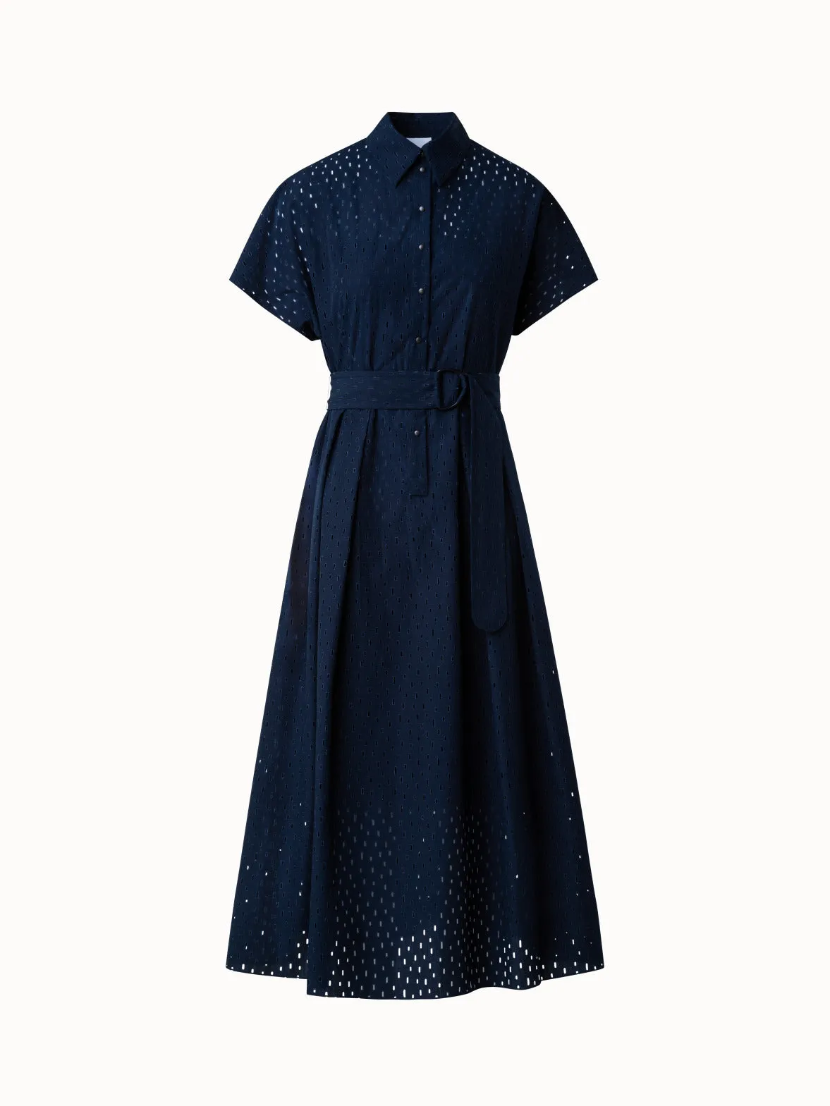 A-Line Flare Cotton Lasercut Grid Midi Dress