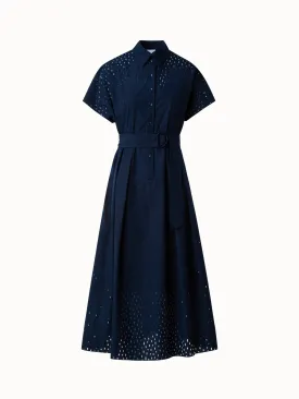 A-Line Flare Cotton Lasercut Grid Midi Dress