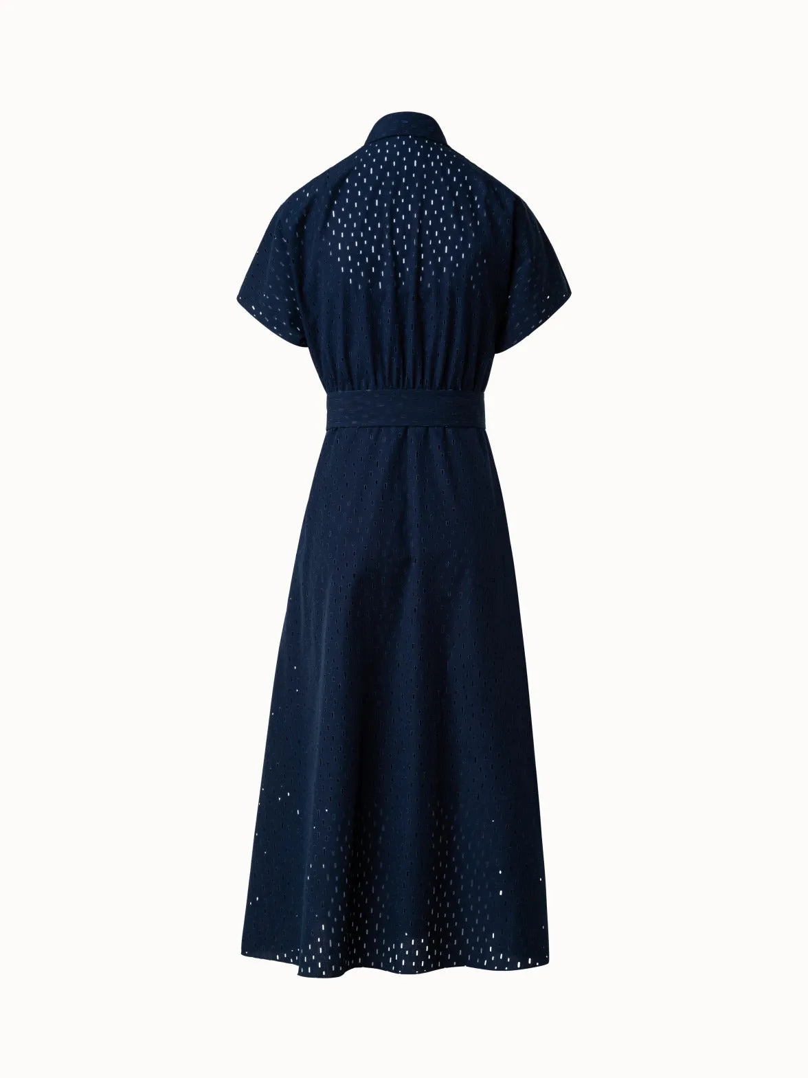 A-Line Flare Cotton Lasercut Grid Midi Dress