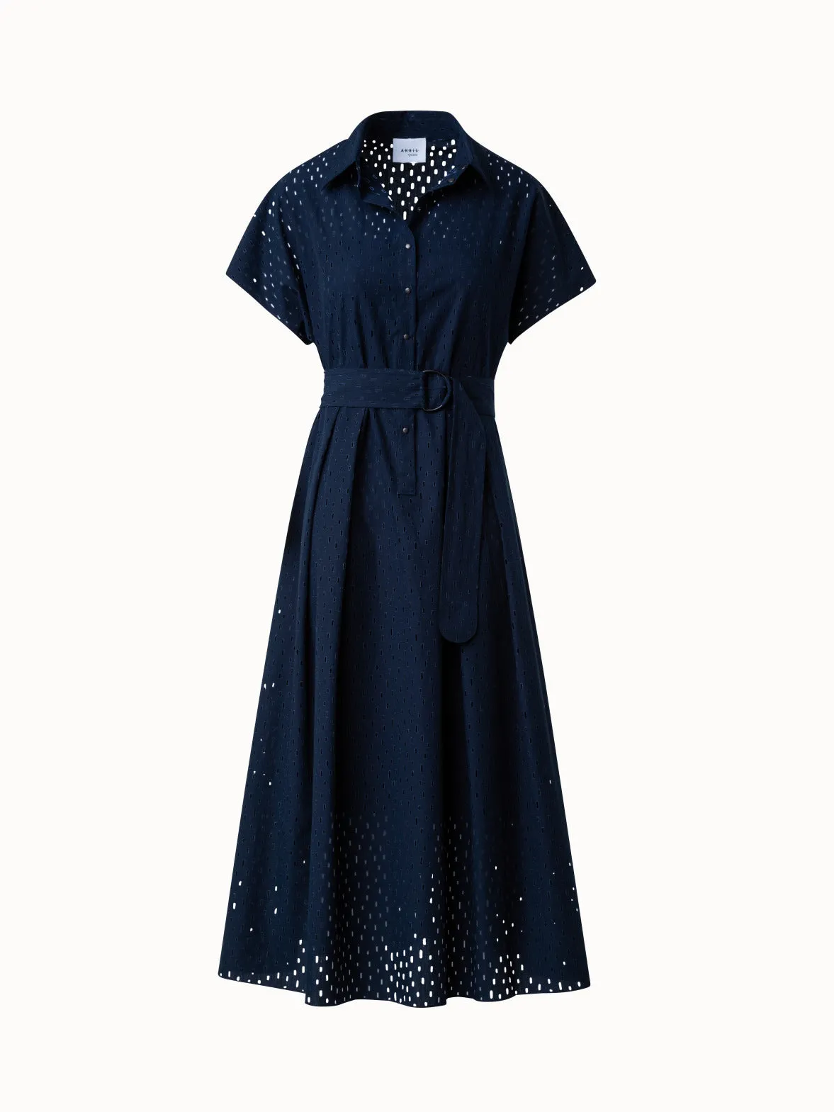 A-Line Flare Cotton Lasercut Grid Midi Dress