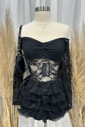 Alexia Lace Long Sleeve Top ( Black)