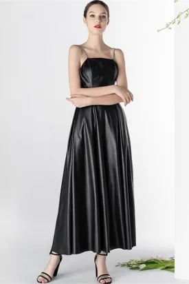 Backless PU Black Long Dress