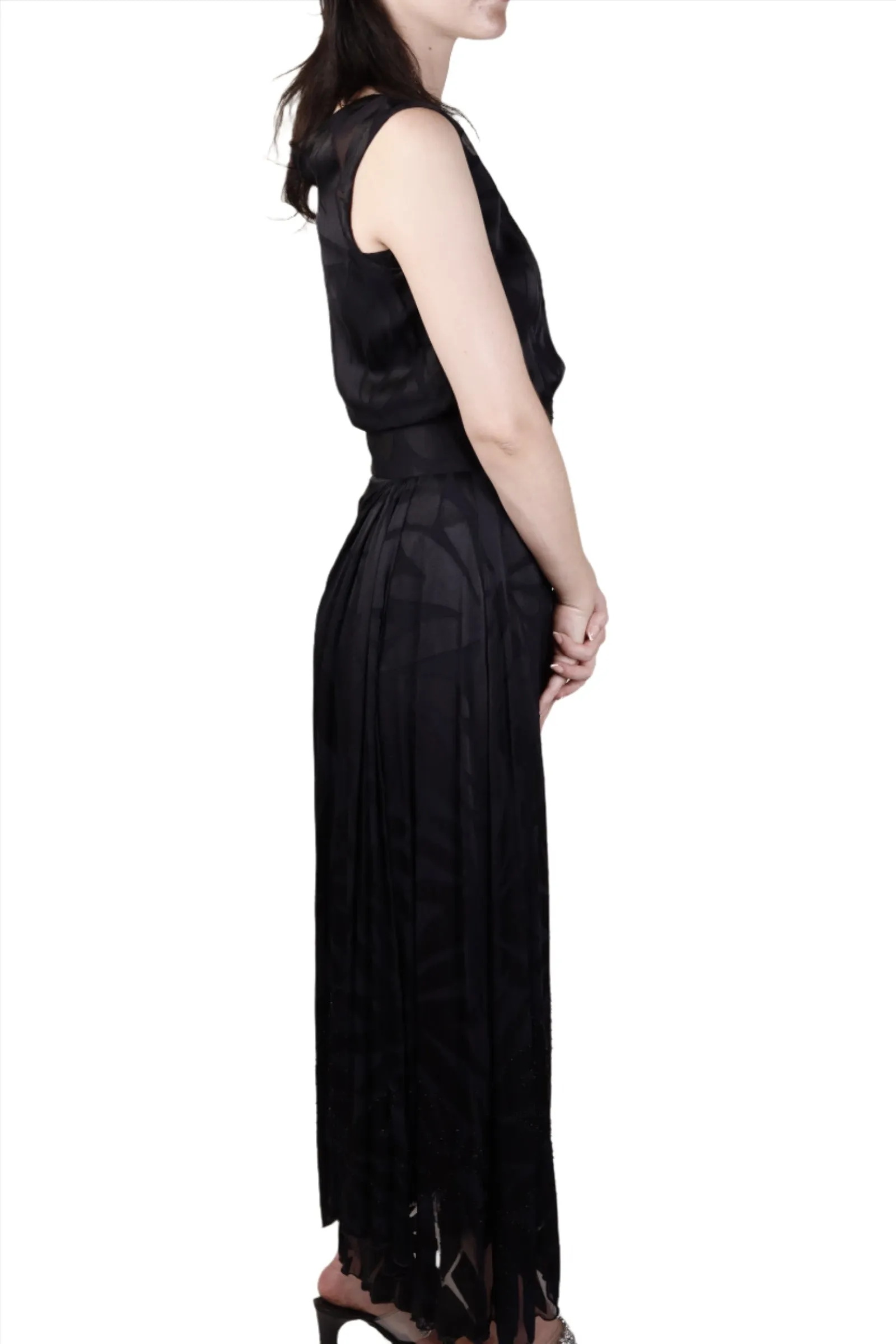 Black Silk Beaded Evening Dress 1930s