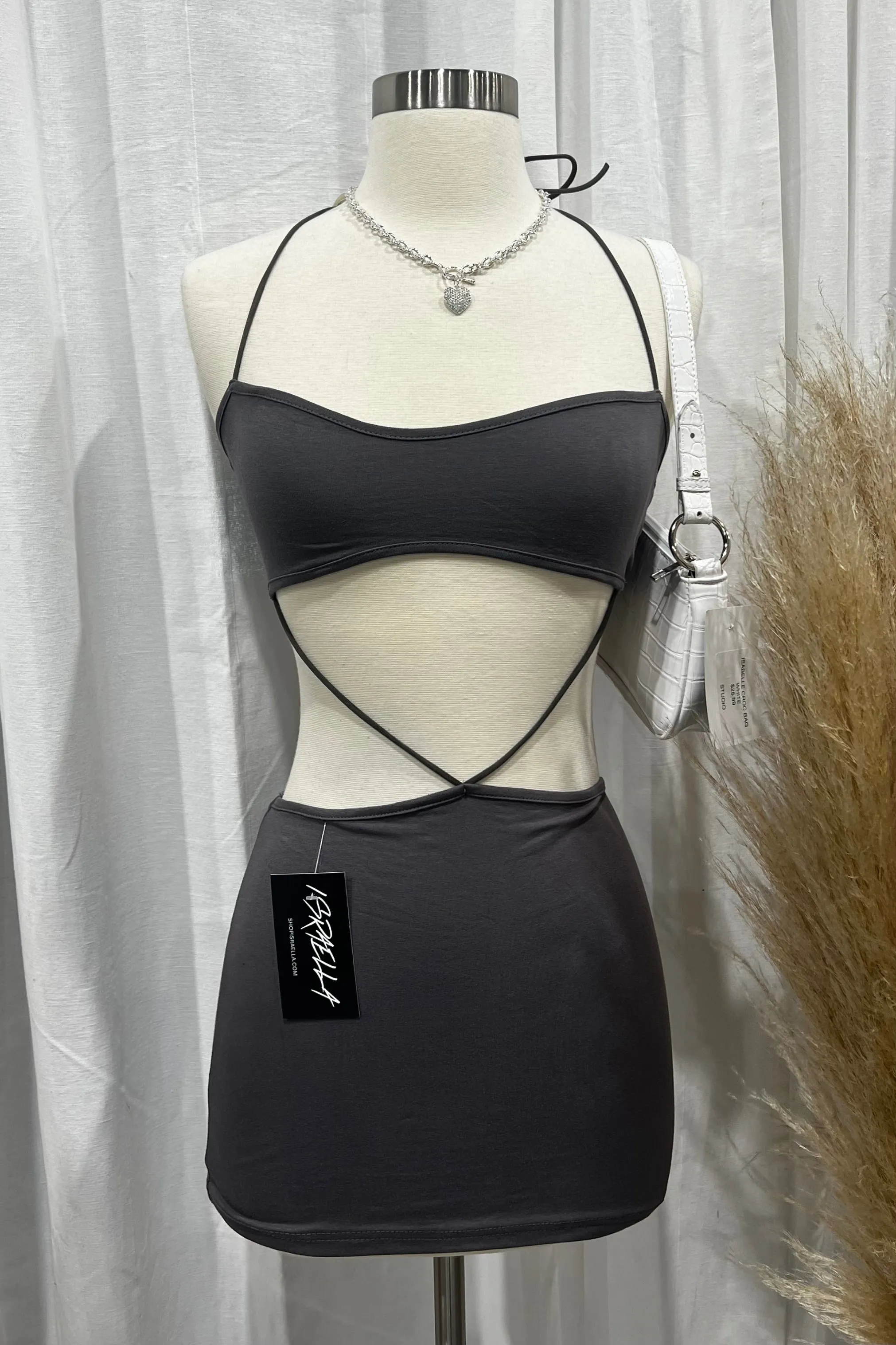 Bre Cutout Mini Dress (Charcoal Grey)