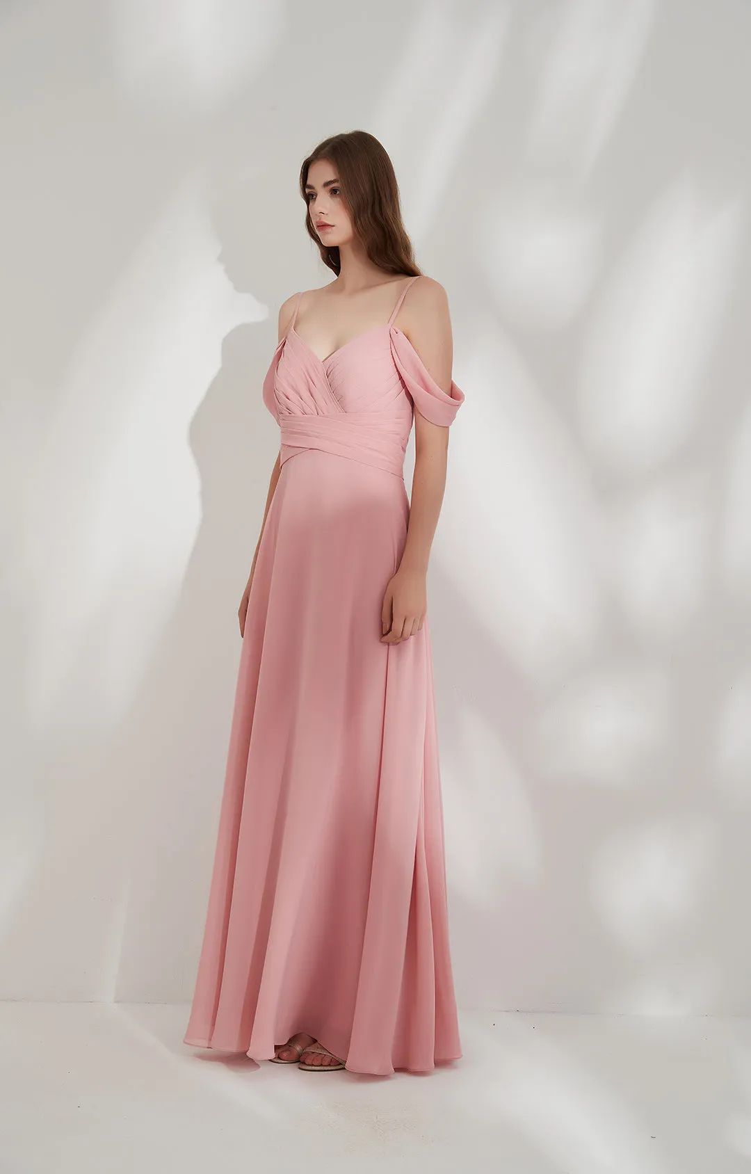 Chiffon Spaghetti Strap Off the Shoulder Floor-length Bridesmaid Dresses
