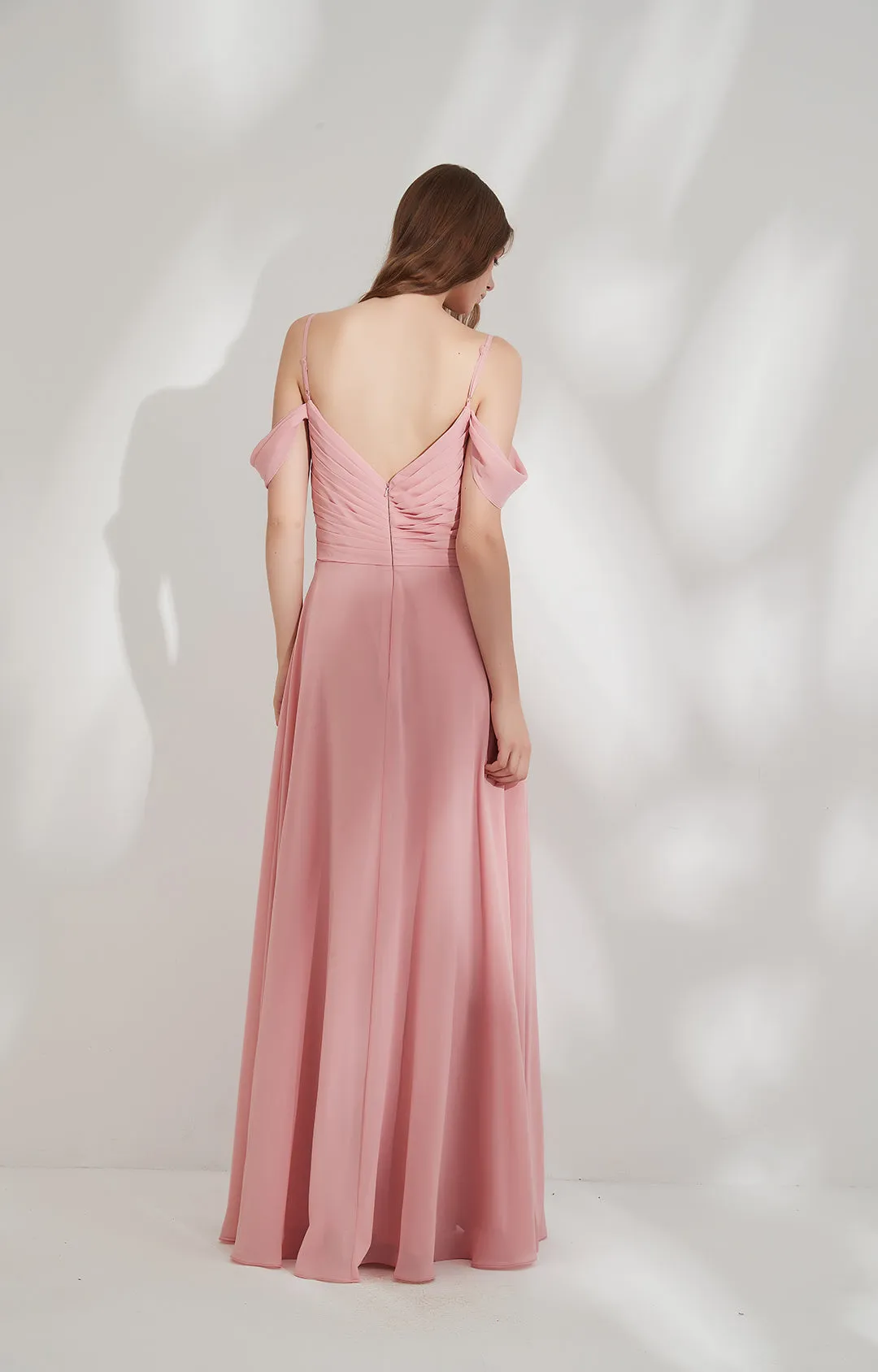 Chiffon Spaghetti Strap Off the Shoulder Floor-length Bridesmaid Dresses