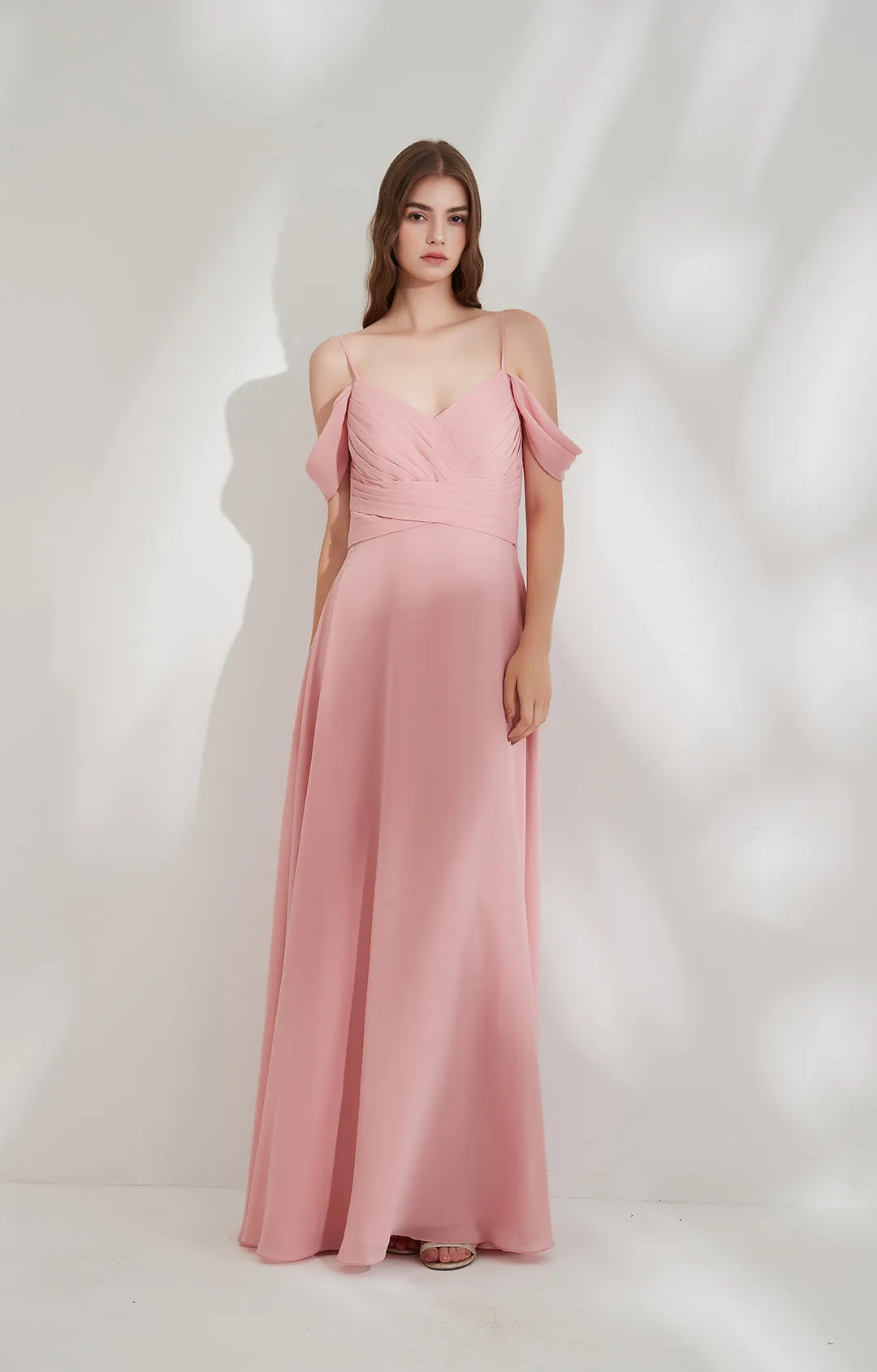 Chiffon Spaghetti Strap Off the Shoulder Floor-length Bridesmaid Dresses