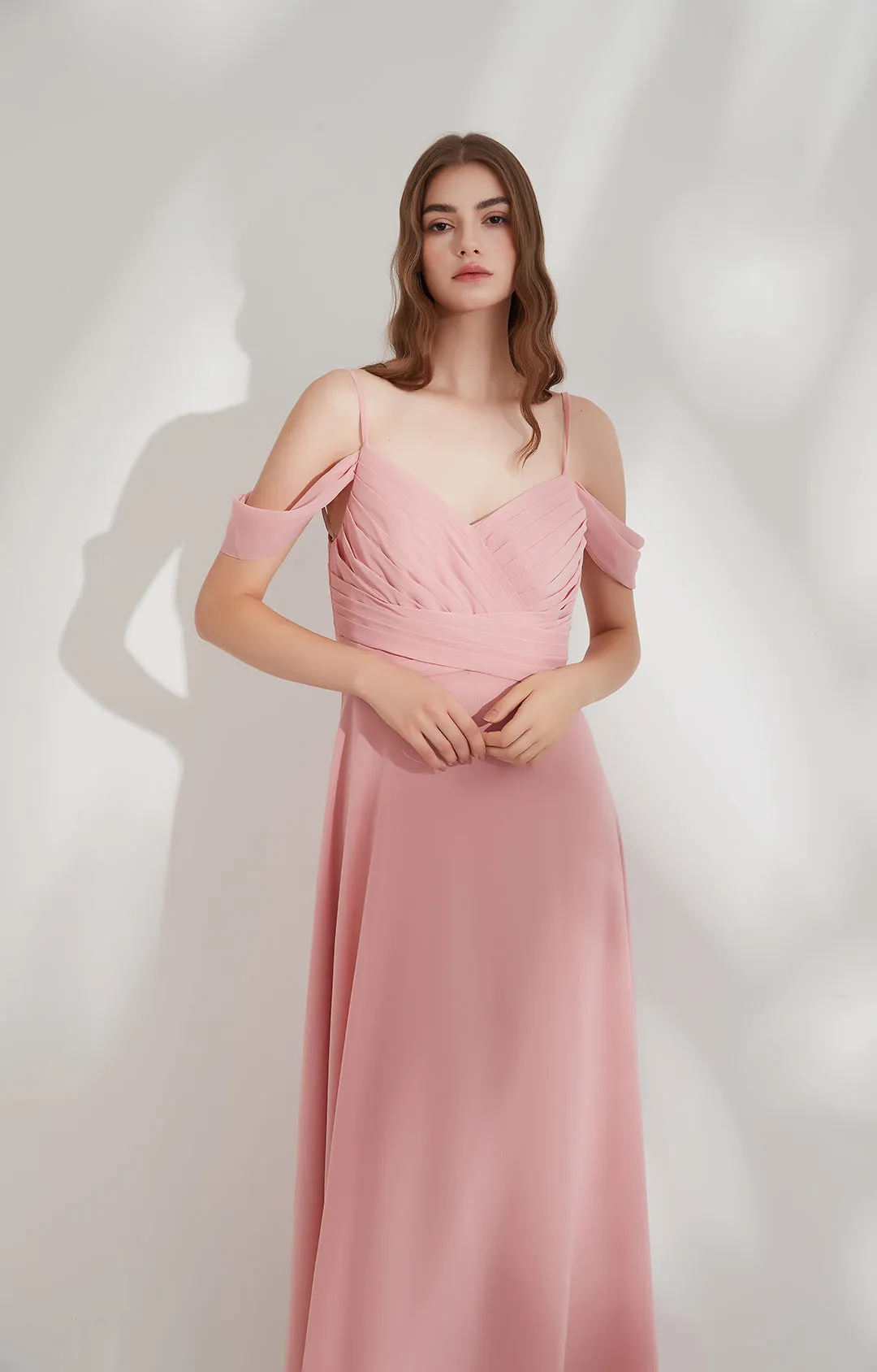 Chiffon Spaghetti Strap Off the Shoulder Floor-length Bridesmaid Dresses