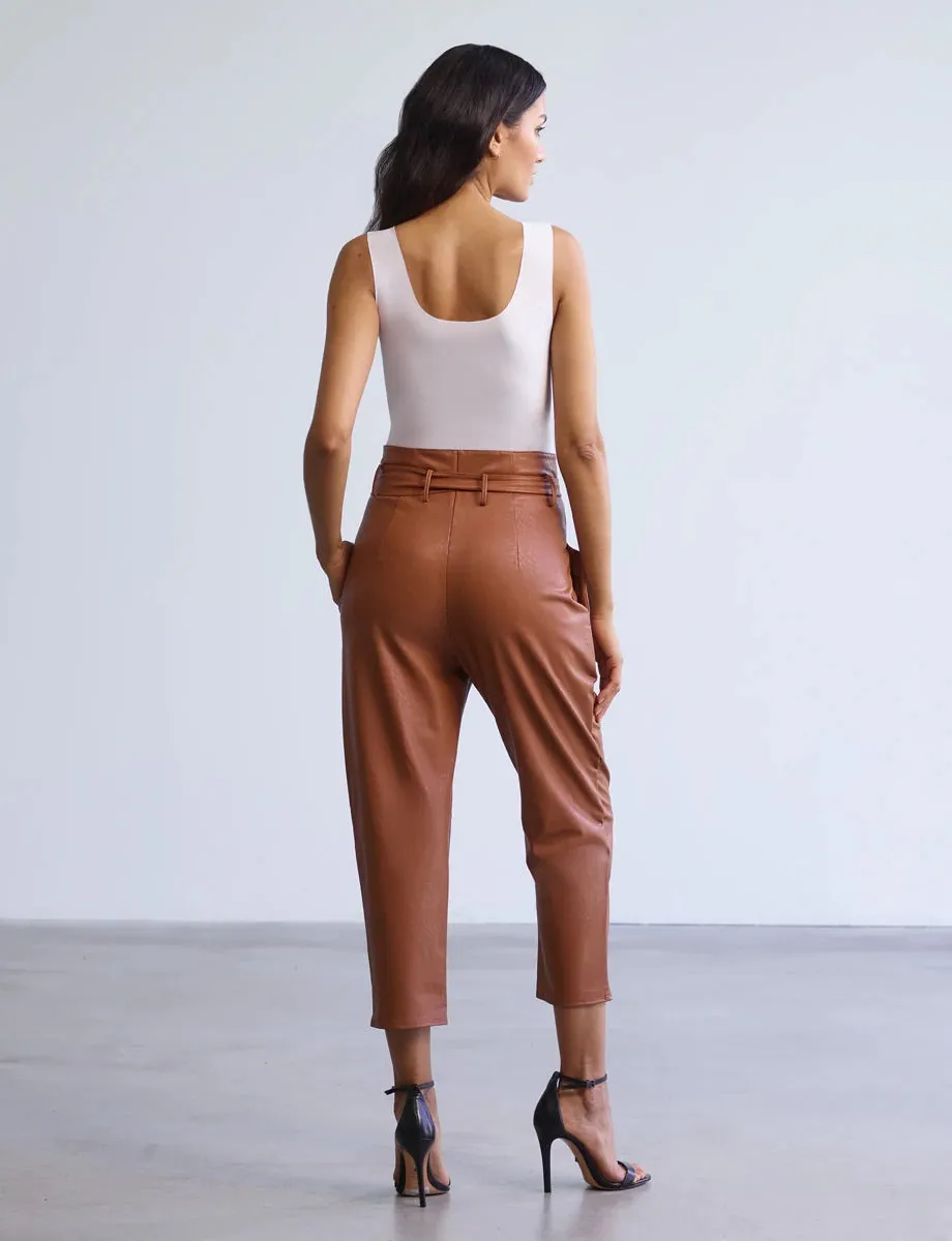 Commando Faux Leather Paperbag Pants- cocoa
