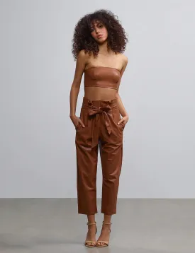 Commando Faux Leather Paperbag Pants- cocoa