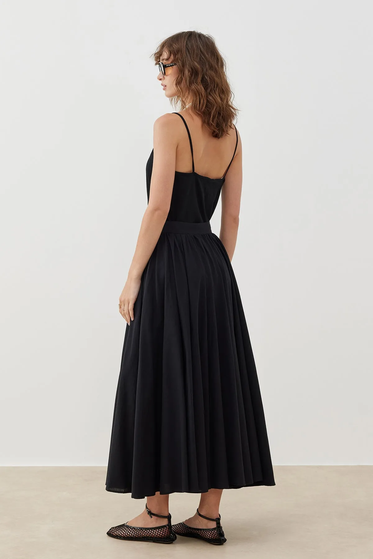 COTTON A-LINE MAXI SKIRT BLACK