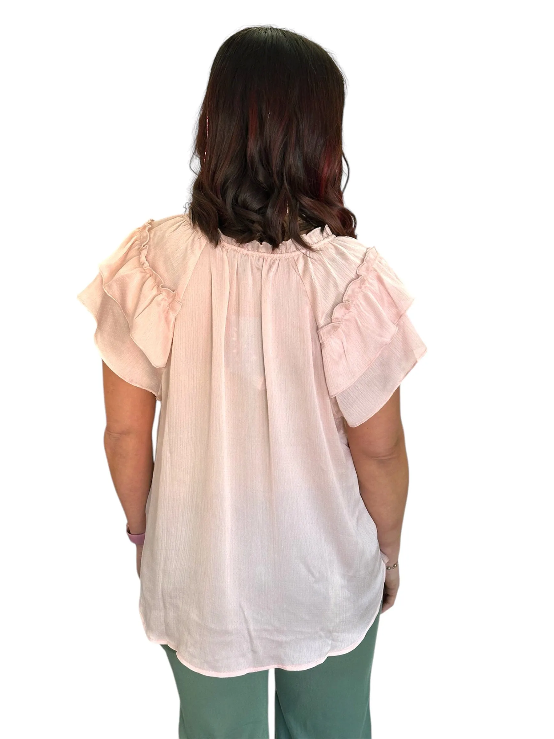 Delicate Tie Front Ruffle Sleeve Blouse