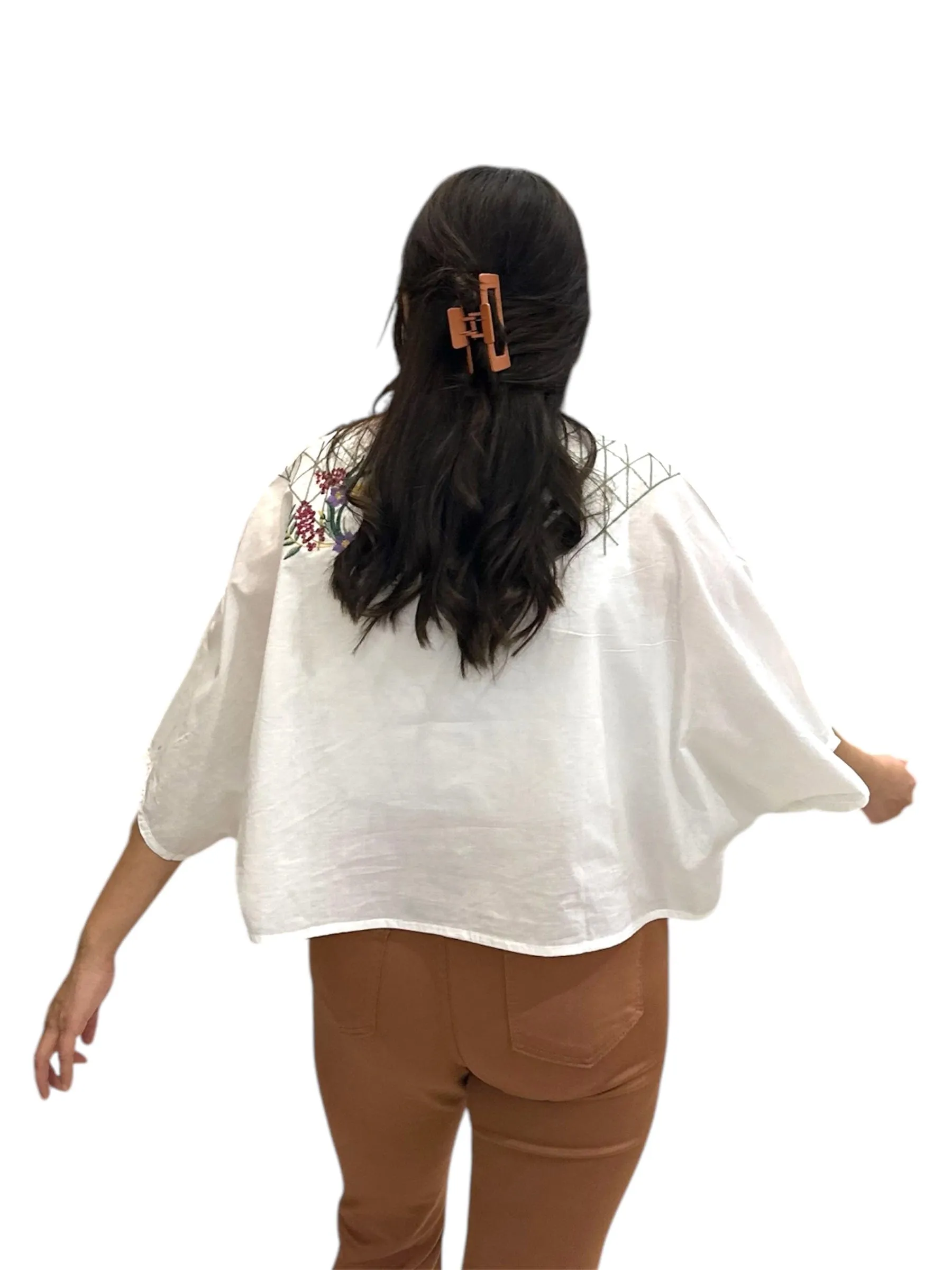 Embroidered Button Front Dolman Top