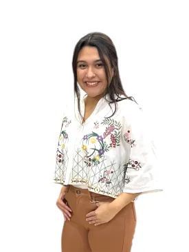 Embroidered Button Front Dolman Top
