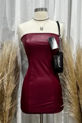 Fer Leather Mini Dress (Burgundy Red)