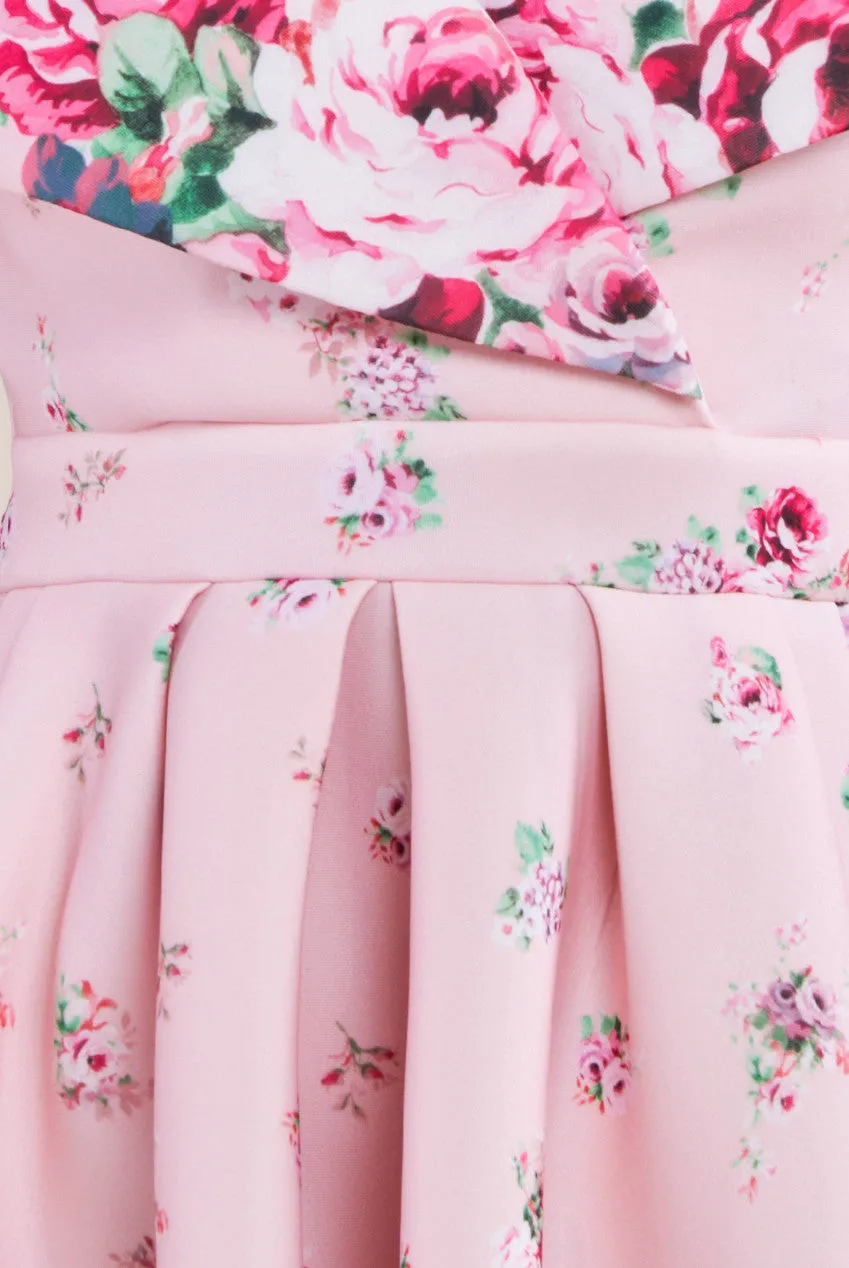 Goddiva Bardot Floral Print A-Line Scuba Foam Midi Dress