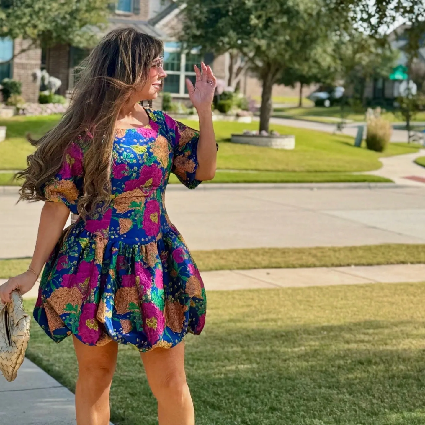 Iriana Floral Jacquard Bubble Mini Dress