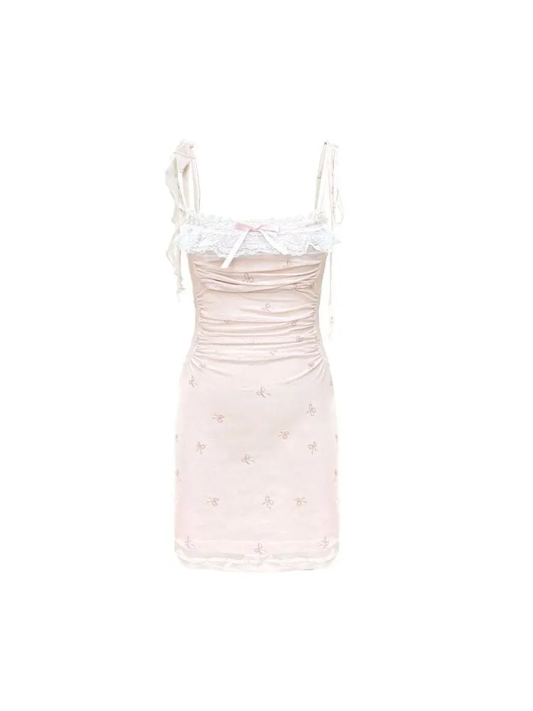 Lace Mesh Tight Skirt Halter Dress【s0000009309】