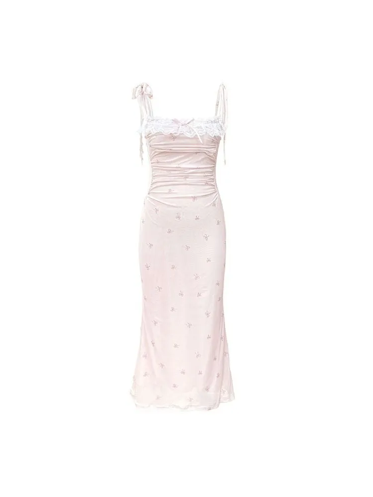 Lace Mesh Tight Skirt Halter Dress【s0000009309】