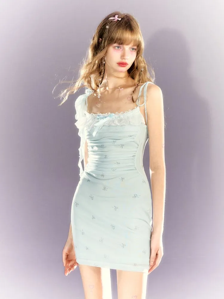 Lace Mesh Tight Skirt Halter Dress【s0000009309】