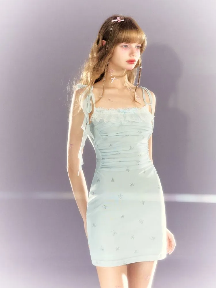 Lace Mesh Tight Skirt Halter Dress【s0000009309】