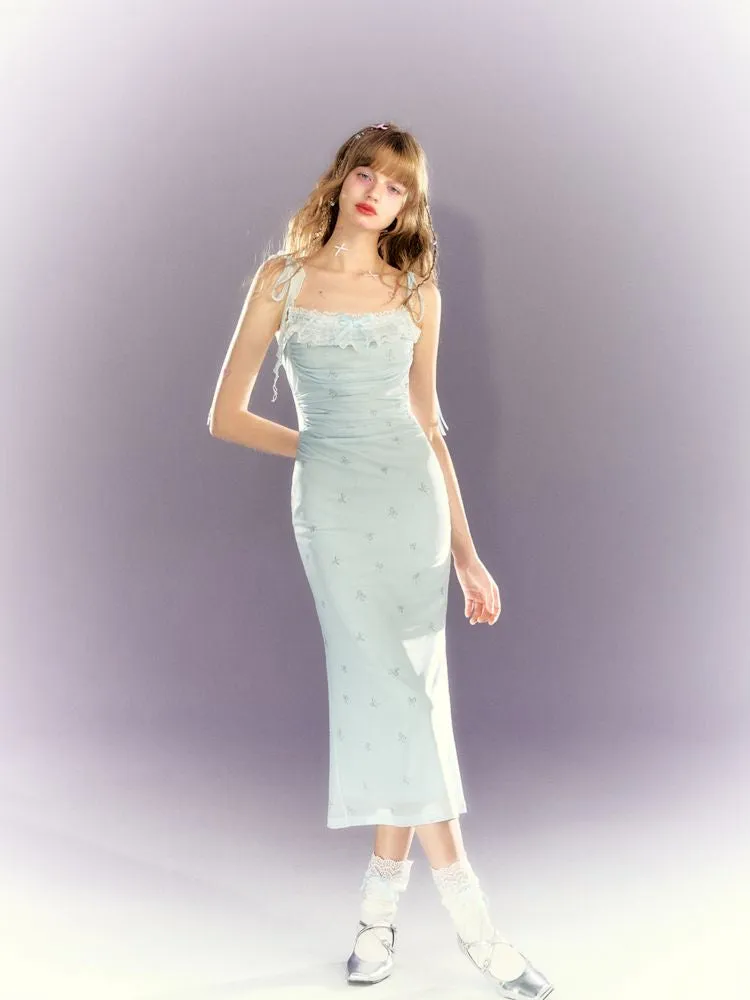 Lace Mesh Tight Skirt Halter Dress【s0000009309】