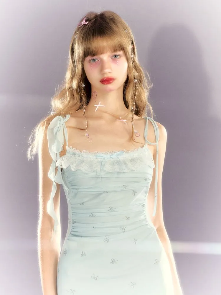 Lace Mesh Tight Skirt Halter Dress【s0000009309】