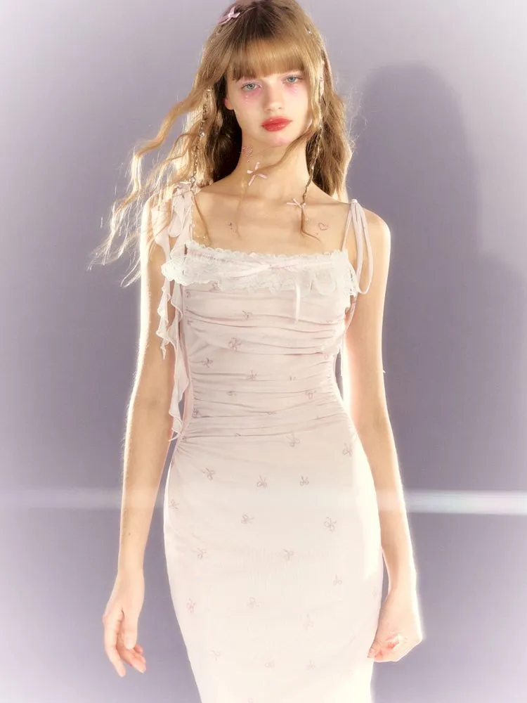 Lace Mesh Tight Skirt Halter Dress【s0000009309】