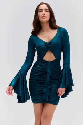 Metallic Jersey Bell Sleeve Mini Dress