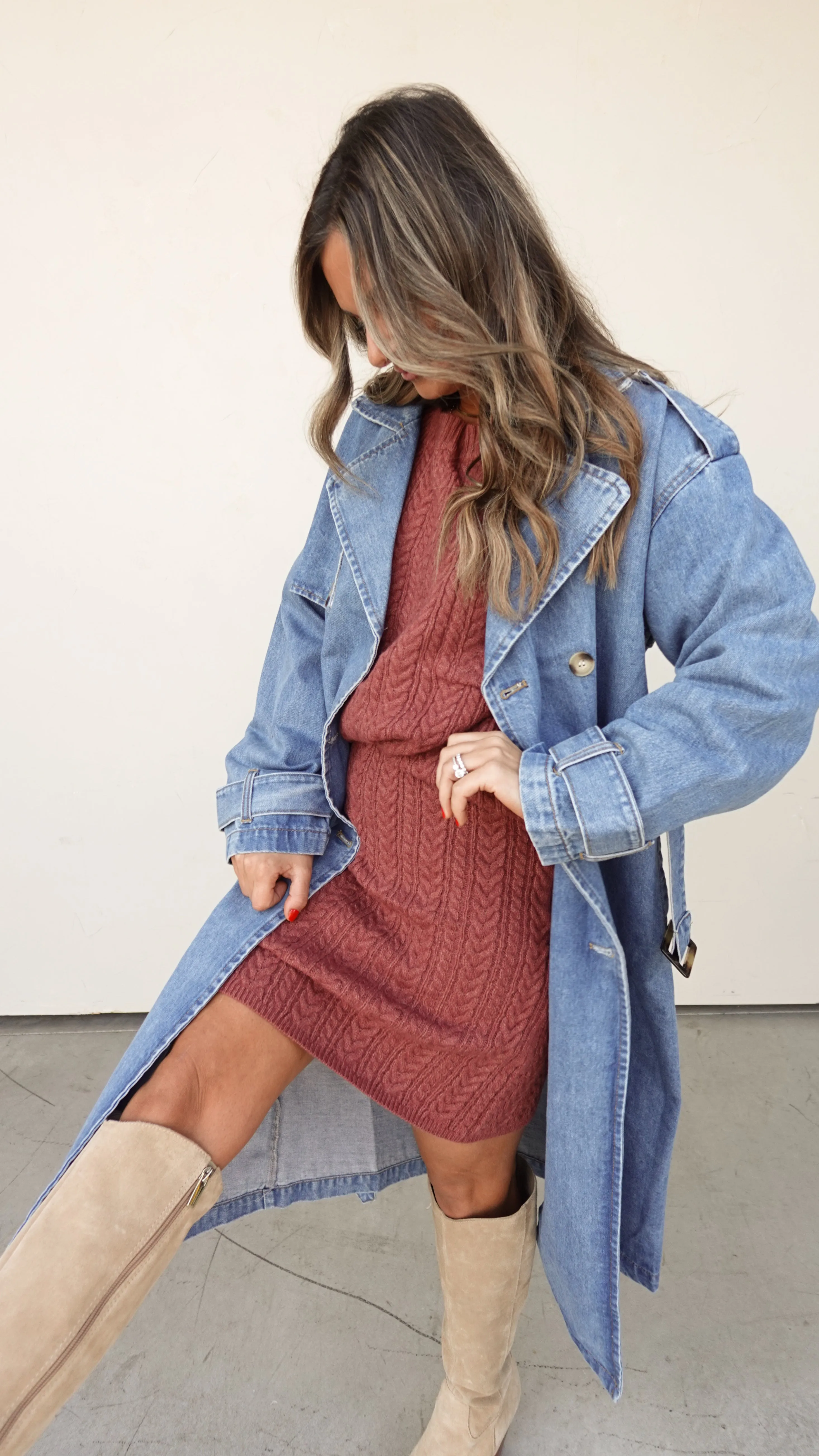Pastel Maroon Crewneck Sweater and Skirt Set