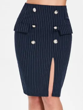 Pinstripe Bodycon Skirt with Slit