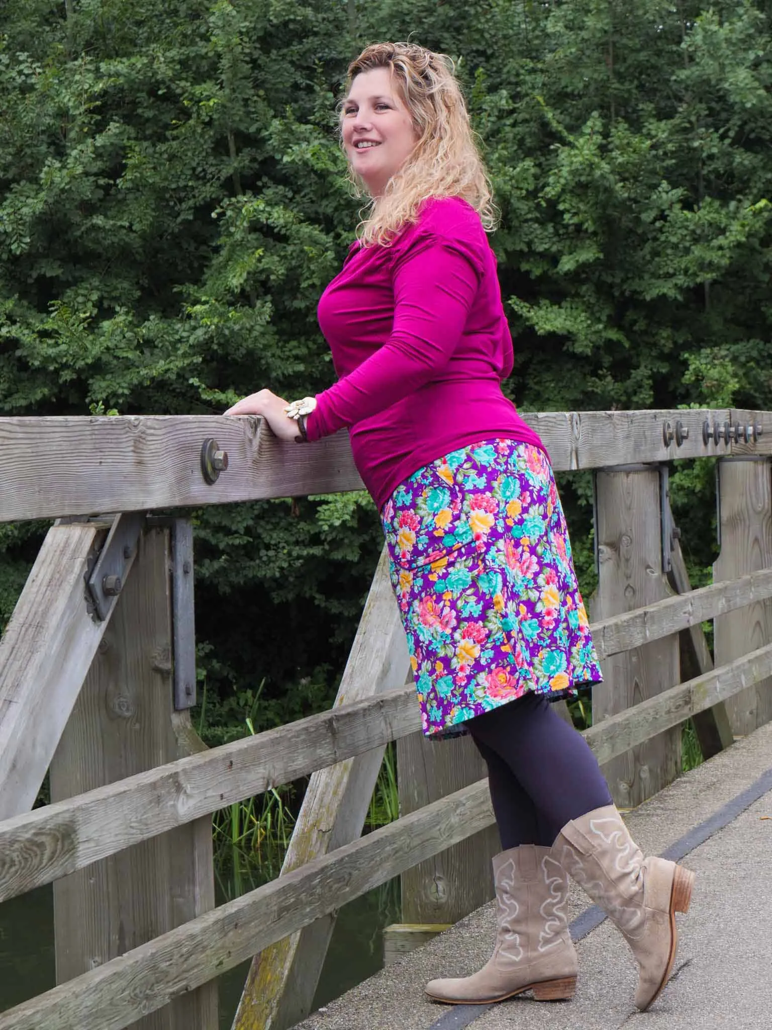 Sherry cotton corduroy skirt - flower garden purple