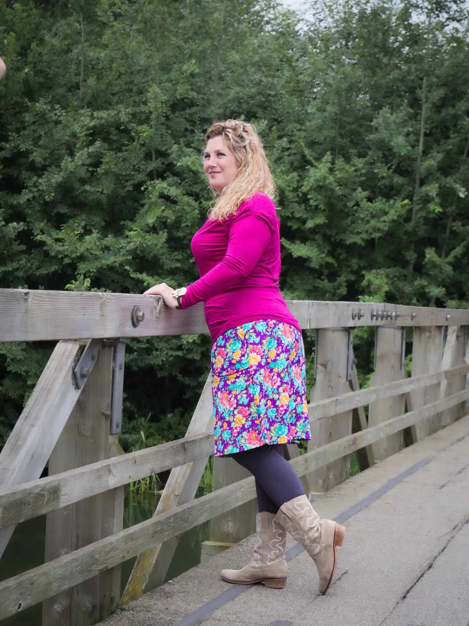 Sherry cotton corduroy skirt - flower garden purple
