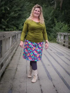 Sherry cotton corduroy skirt - flower garden purple