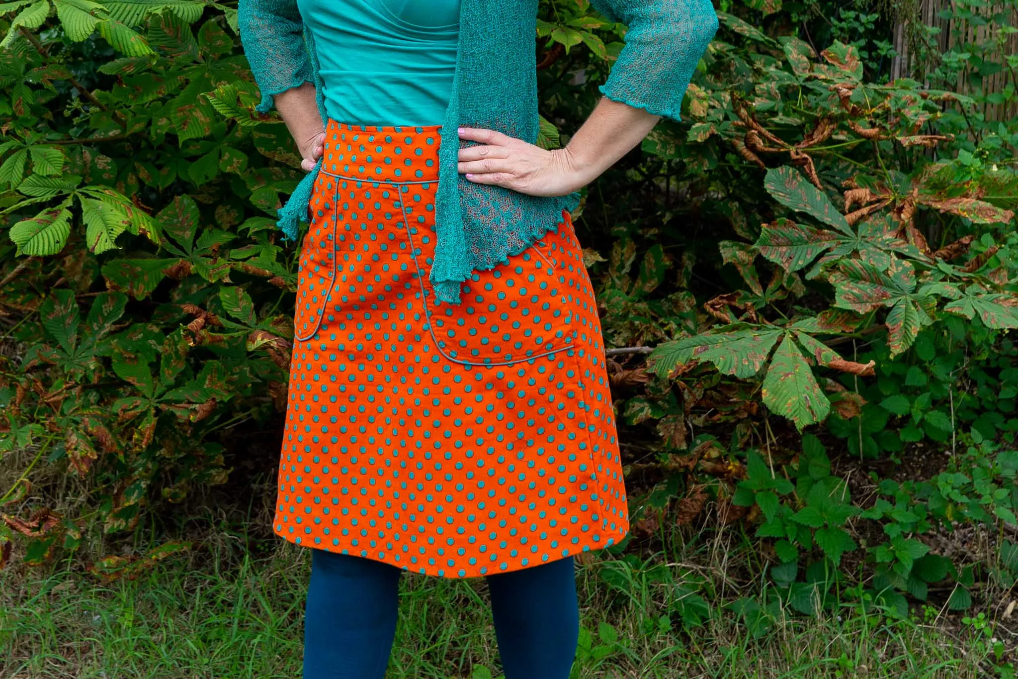 Sherry cotton corduroy skirt - orange green dots