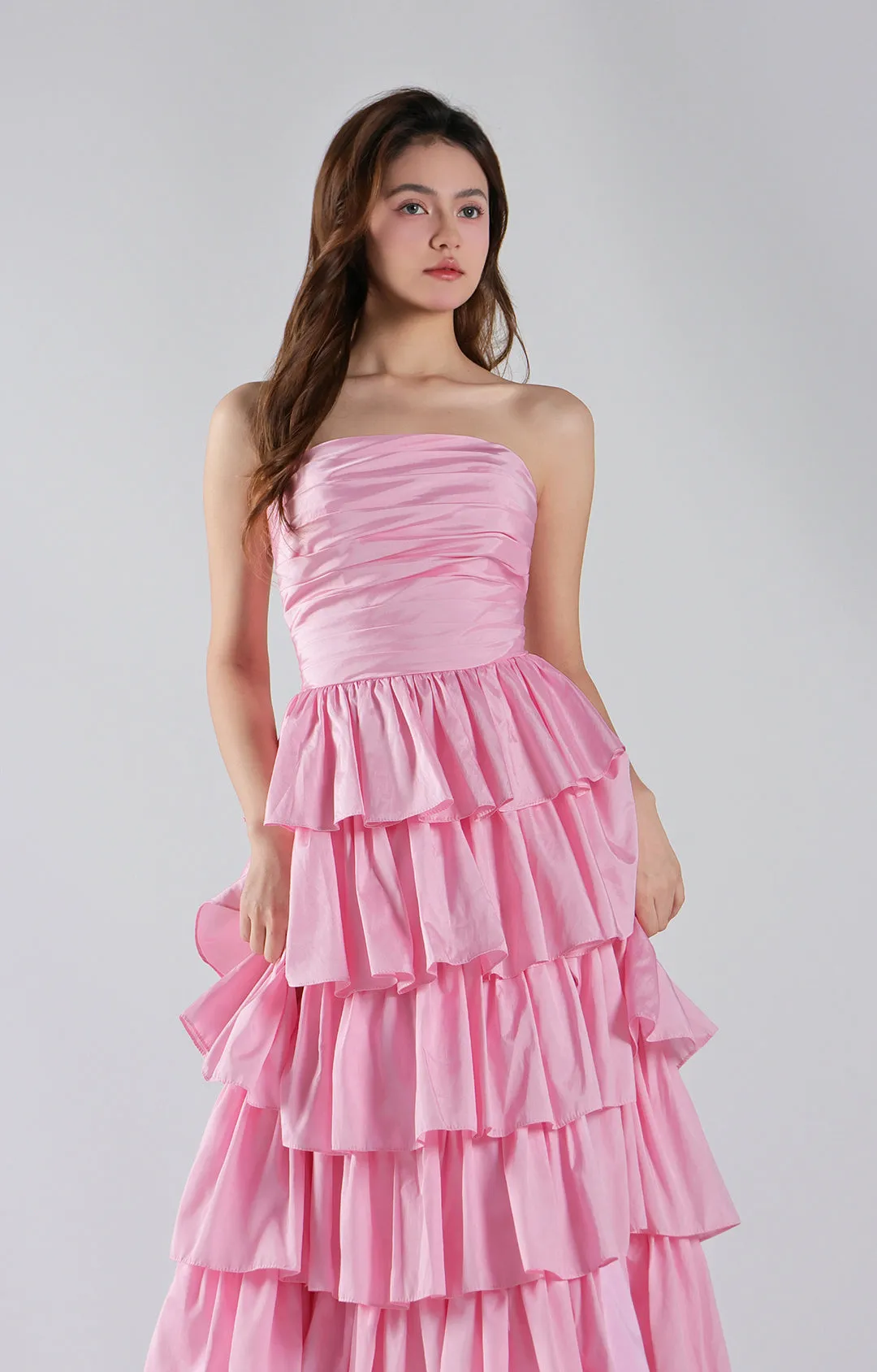 Strapless Bodice Multi-Tiered Hem Puffy Dresses