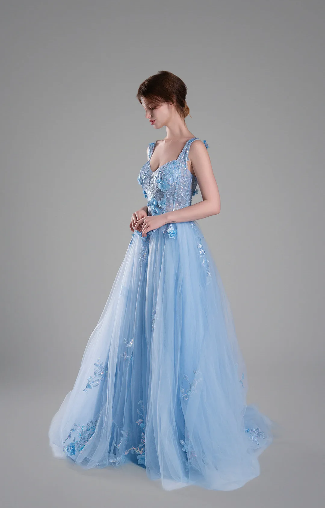 Sweetheart 3D Floral Embroidery Appliquéd Puffy Dresses