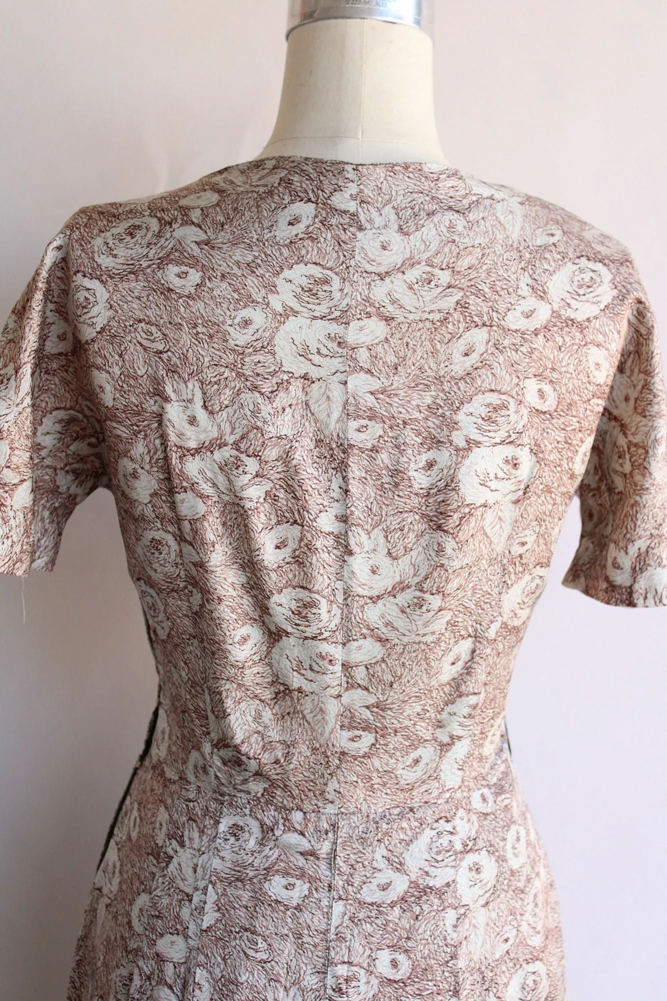 Vintage 1940s Kay Carter Brown and Gray Floral Print Rayon Day Dress