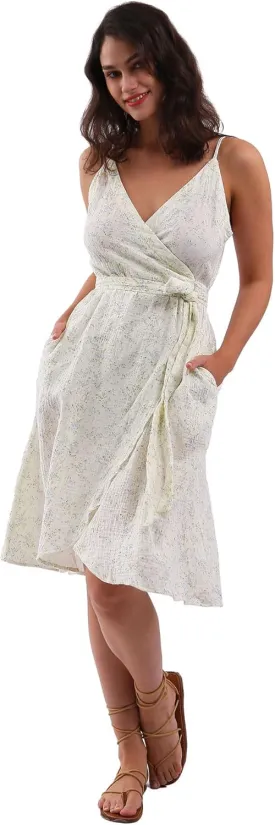 Women's Cotton Gauze Spaghetti Strap Midi Wrap Dress