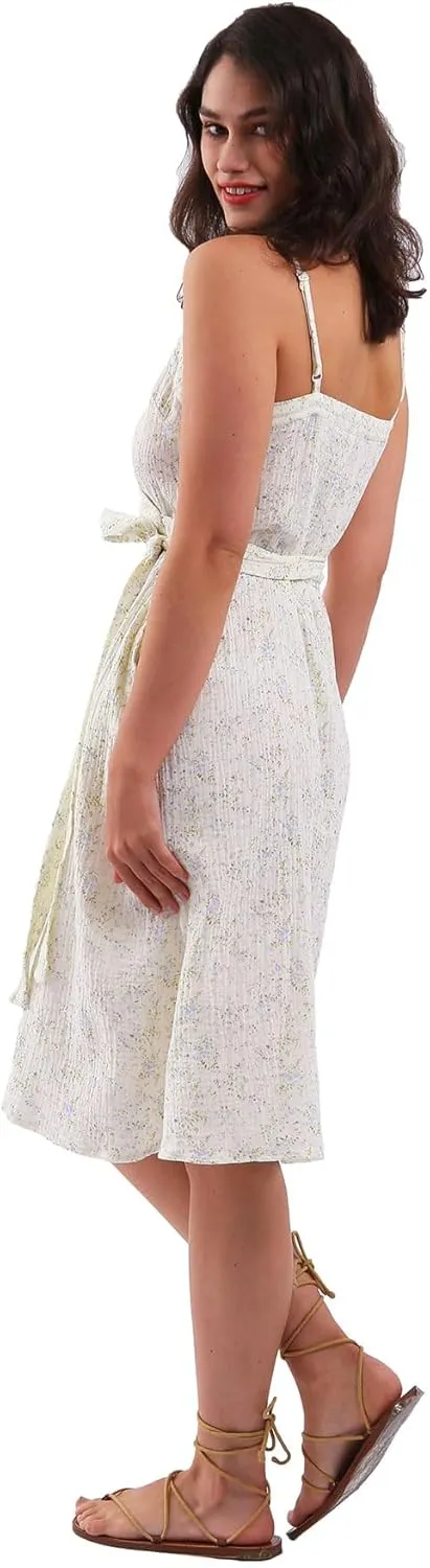 Women's Cotton Gauze Spaghetti Strap Midi Wrap Dress