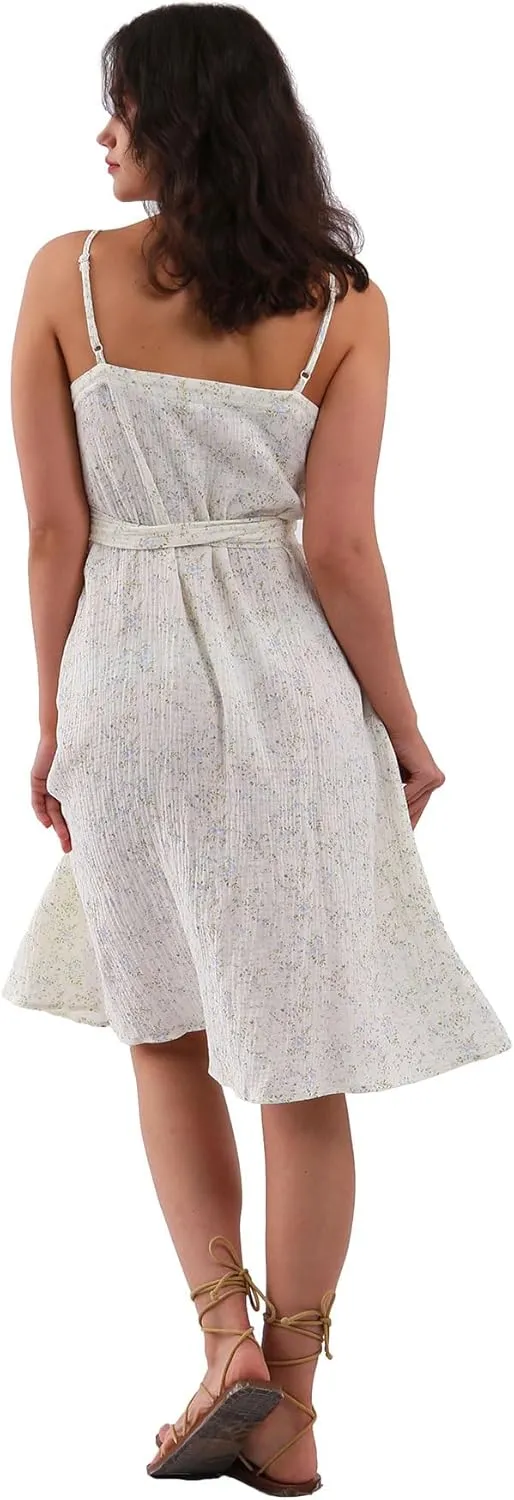 Women's Cotton Gauze Spaghetti Strap Midi Wrap Dress