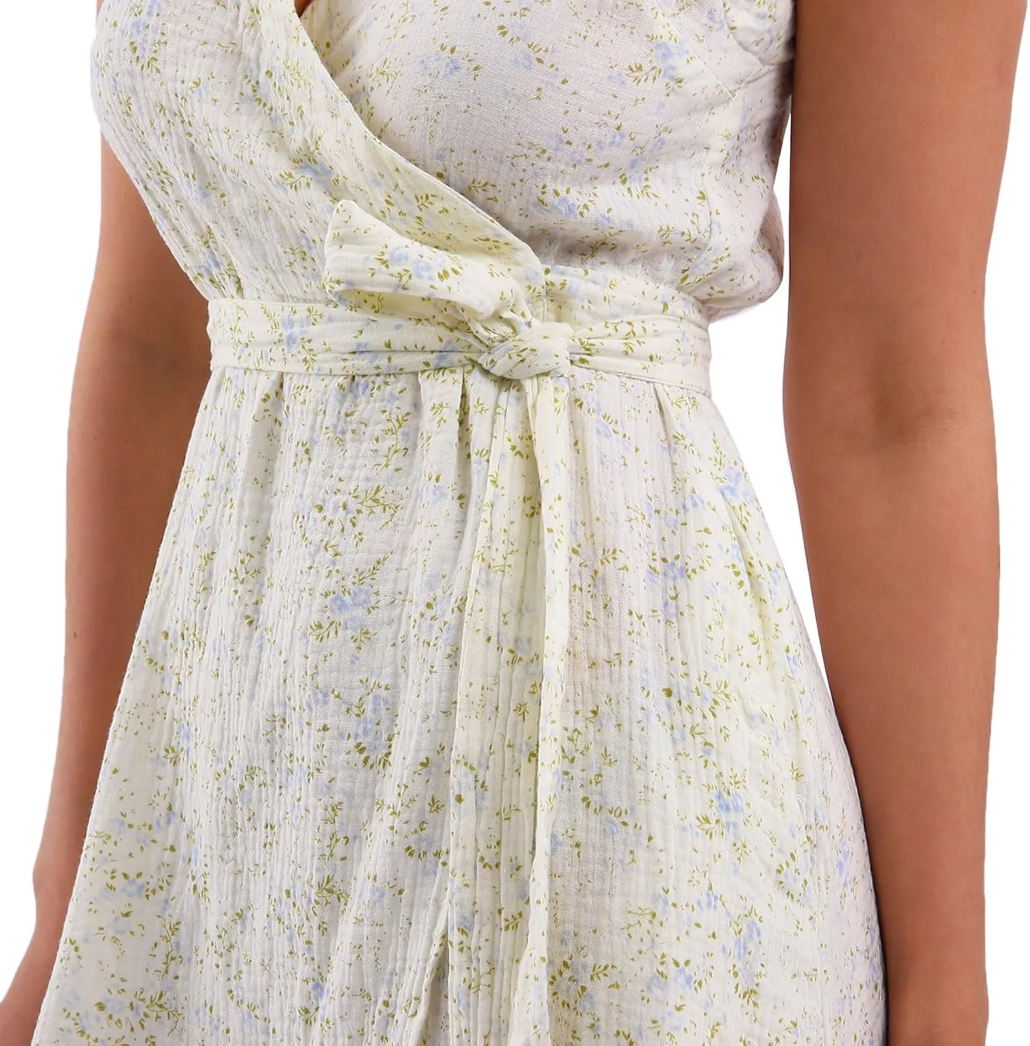 Women's Cotton Gauze Spaghetti Strap Midi Wrap Dress
