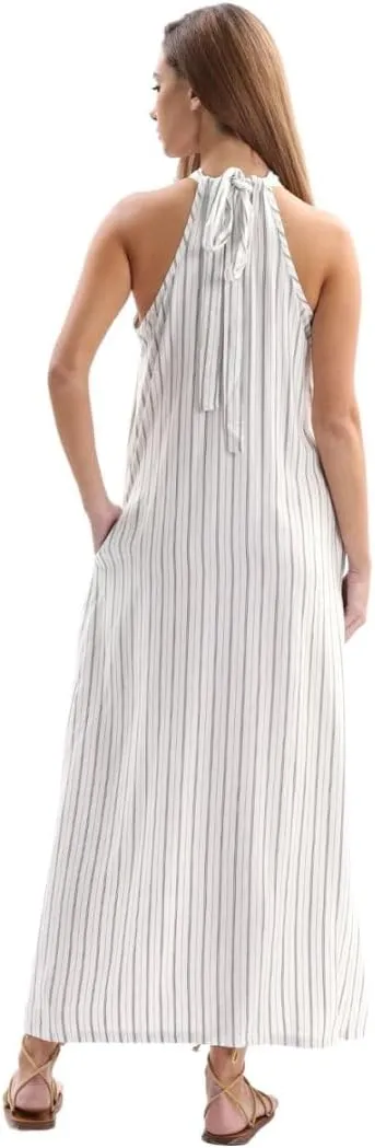 Women's Linen Striped Halter Sleeveless Maxi Dresses